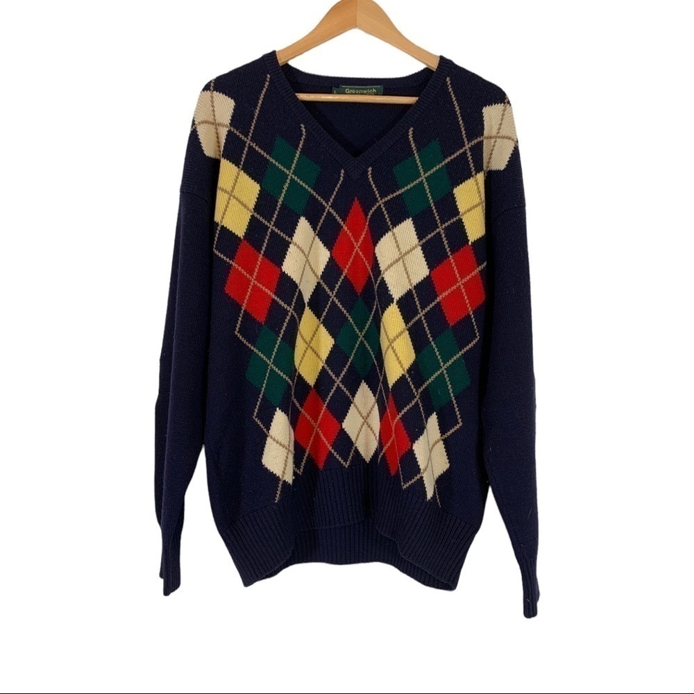 Vintage Greenwich Argyle Golf Sweater Size Large